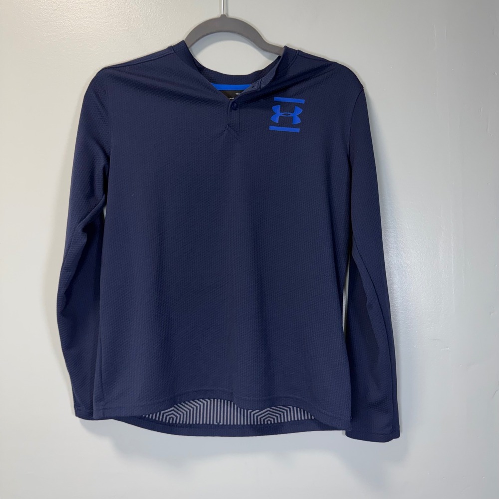 Under Armour Kids Navy Blue ColdGear Long Sleeve Henley Shirt YLG